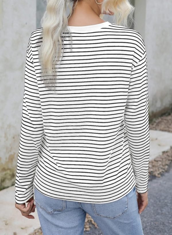 Women's Casual Striped Long Sleeve Tops Crew Neck Knit Ribbed Basic T Shirts