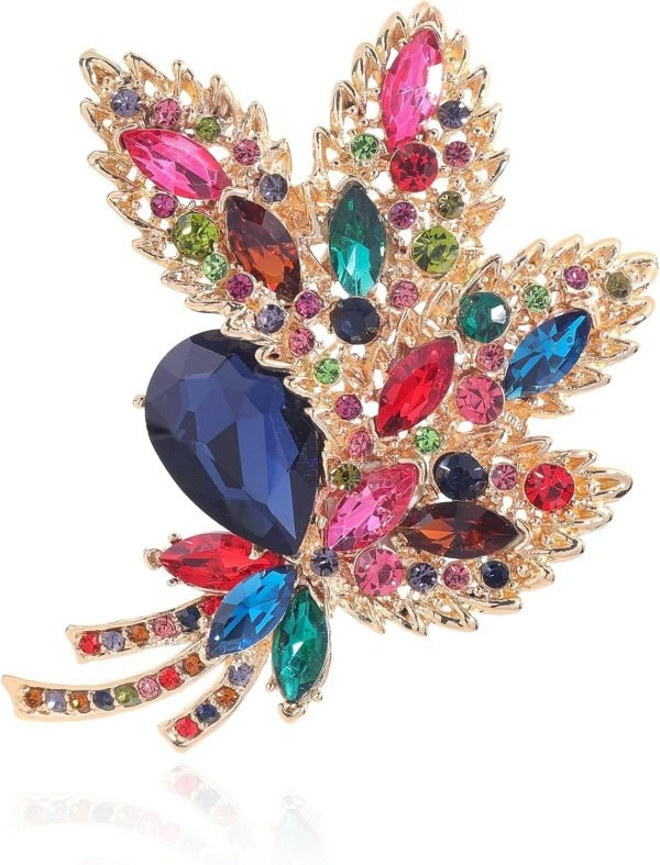 Big Large Brooch Pin Austrian Crystal Leaf Shape Bouquet Rhinestone Scarf Decoration Wreath Cloth Brooches Pins For Women Girls
