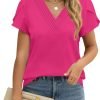 Womens Tops Dressy Casual V Neck Ruffle Short Sleeve Blouse Business Casual Tops Chiffon Flowy Shirt Cute Summer Tops
