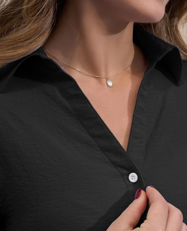 Womens Button Down Shirts Long Sleeve V Neck Collared Blouses Office Work Tops Chiffon Dressy Casual Shirts