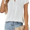 Womens Dressy Casual Tops Business Casual Cap Sleeve Work Blouses Chiffon V Neck Button Down Shirts