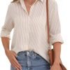 Womens Button Down Shirt Long Sleeve Classic Collared Tops Work Office Casual Chiffon Blouse