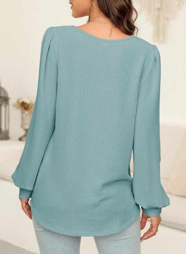 Women's Square Neck Long Sleeve Casual Loose Ribbed Knit Soft Blouses Tops