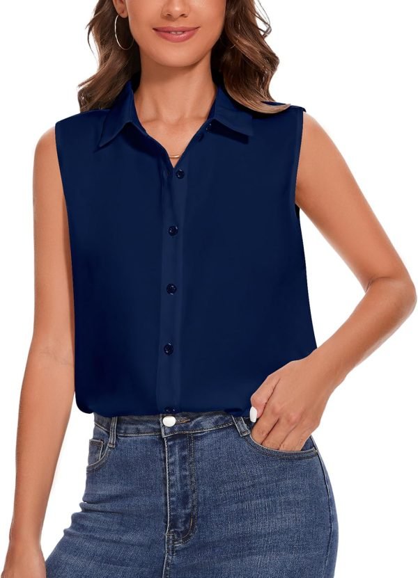 81uhJj2vBOL._AC_SL1500 Womens Sleeveless Button Down Shirt Classic Collared Blouse Basic Tank Tops Work Office Chiffon Tops