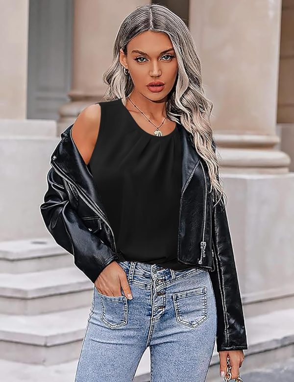 Women's Sleeveless Chiffon Tank Top Double Layers Keyhole Back Blouse Tunic S-XXL