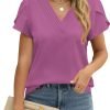 Womens Tops Dressy Casual V Neck Ruffle Short Sleeve Blouse Business Casual Tops Chiffon Flowy Shirt Cute Summer Tops