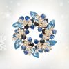 Austrian Crystal Wedding Flower Wreath Brooch Pin Blue Sapphire Color Gold-Tone