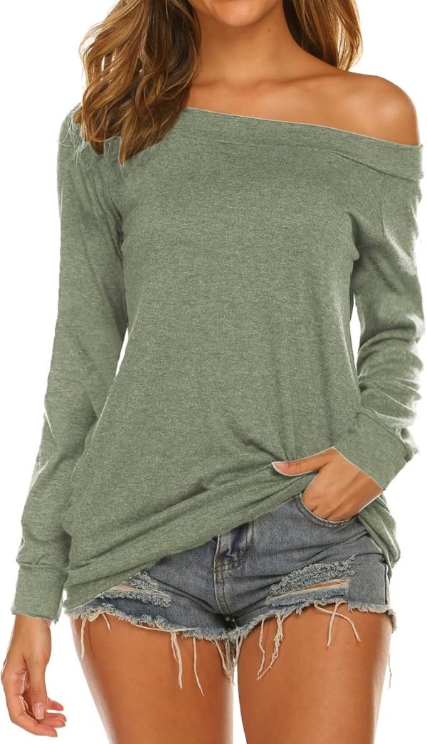 81yA4tdTk0L._AC_SL1500 Women's Long Sleeve Boat Neck Off Shoulder Blouse Tops