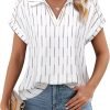 Women's Short Sleeve Chiffon Blouses Office Work Dress Shirts Business Casual Tops