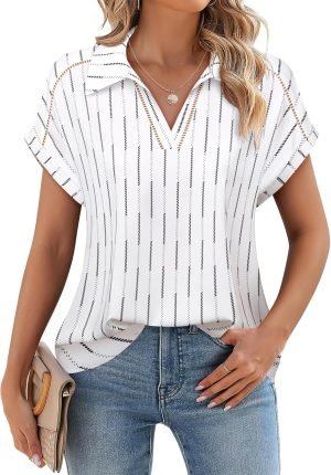 81yhSg5cf-L._AC_SL1500 Women's Short Sleeve Chiffon Blouses Office Work Dress Shirts Business Casual Tops