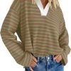 81yoiTLOS1L._AC_SL1500 Womens Striped Long Sleeve Shirts 2024 Casual V Neck Oversized Sweatshirt Loose Fit Tunic Tops Fall Blouses