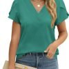 Womens Tops Dressy Casual V Neck Ruffle Short Sleeve Blouse Business Casual Tops Chiffon Flowy Shirt Cute Summer Tops