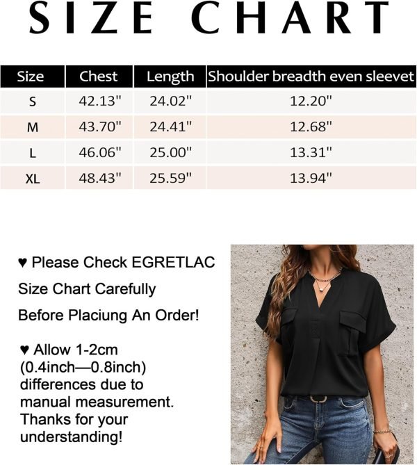 Women Dressy Casual V Neck Short Sleeve Dress Shirts Summer Work Tops Tunics Solid Color Chiffon Blouse