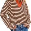 81zGJaGy_yL._AC_SL1500 Womens Striped Long Sleeve Shirts 2024 Casual V Neck Oversized Sweatshirt Loose Fit Tunic Tops Fall Blouses