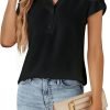 Womens Dressy Casual Tops Business Casual Cap Sleeve Work Blouses Chiffon V Neck Button Down Shirts