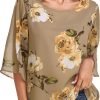 Womens Tops Dressy Casual Summer Chiffon Blouse 3/4 Sleeve Loose Mesh Tunic Shirts