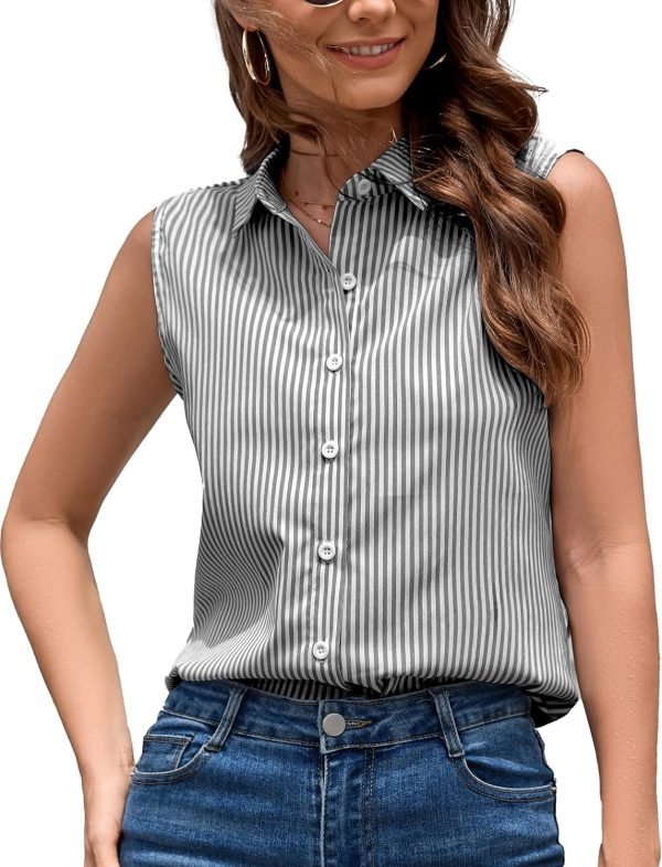 912rtYR9zCL._AC_SL1500 Womens Sleeveless Button Down Shirt Classic Collared Blouse Basic Tank Tops Work Office Chiffon Tops