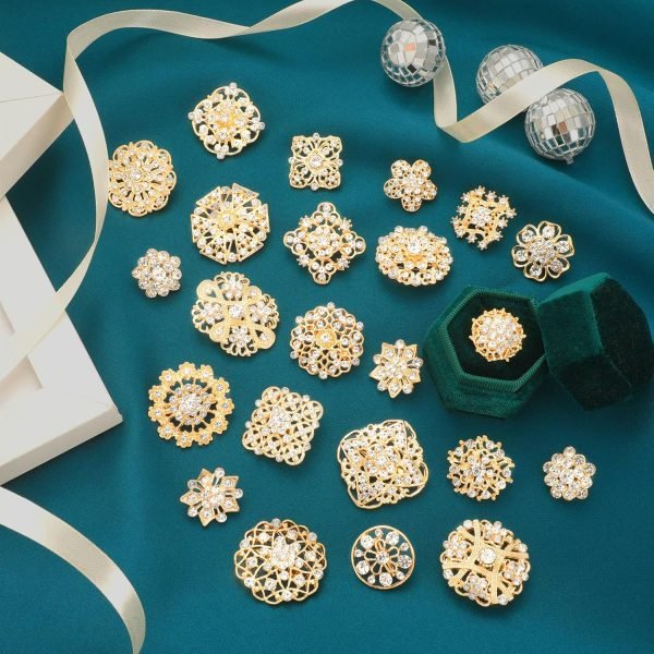 36 Pieces Clear Rhinestone Brooches for Crafts Crystal Flower Brooch Pins with Rhinestones Sliver Bulk Brooches Jewelry for Woman Flower Lapel Badge Pins DIY Wedding Bouquet Broaches Kit