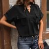 Women Dressy Casual V Neck Short Sleeve Dress Shirts Summer Work Tops Tunics Solid Color Chiffon Blouse