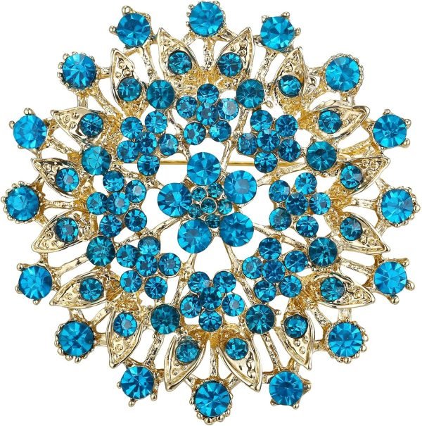 Women's Austrian Crystal Elegant Flower Leaf Bridal Corsage Brooch Pin