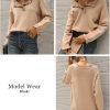 Women's Sweaters Casual Long Sleeve Button Down Crew Neck Ruffle Knit Pullover Sweater Tops Solid Color Striped