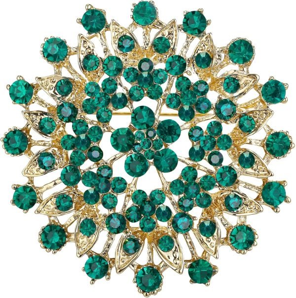 Women's Austrian Crystal Elegant Flower Leaf Bridal Corsage Brooch Pin