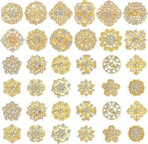 91j2CVfIuNL._AC_SL1500 36 Pieces Clear Rhinestone Brooches for Crafts Crystal Flower Brooch Pins with Rhinestones Sliver Bulk Brooches Jewelry for Woman Flower Lapel Badge Pins DIY Wedding Bouquet Broaches Kit