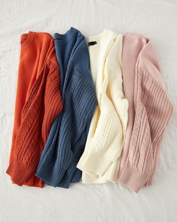 91ljb1v1-cL._AC_SL1500 Women's 2024 Fall Long Sleeve Crew Neck Solid Color Cable Knit Chunky Casual Oversized Pullover Sweater Tops