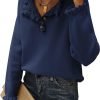 Women's Sweaters Casual Long Sleeve Button Down Crew Neck Ruffle Knit Pullover Sweater Tops Solid Color Striped