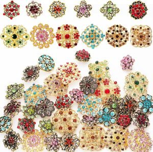 91ywP0jmM0L._AC_SL1500 36 Pieces Brooches Jewelry for Women Mixed Color Rhinestone Flower Brooches Bulk Decorative Pins Costume Jewelry Pins Crystal Vintage Lapel Pins Wedding Bouquet Broaches Kit Crafts