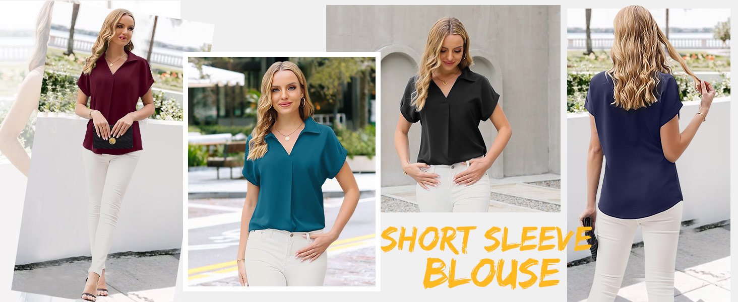 Summer Blouses for Women Elegant Casual V Neck Chiffon Blouses Tops Shirts 