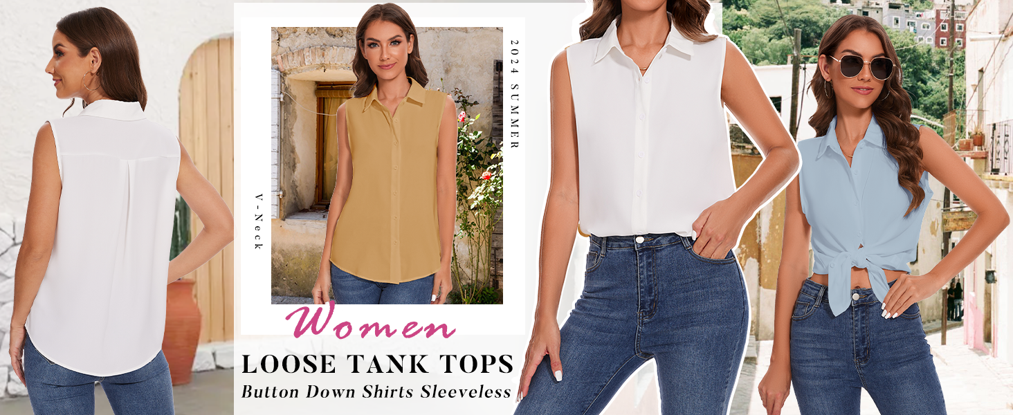 Womens Sleeveless Button Down Blouse Tops Shirt for Work Office Business Casual