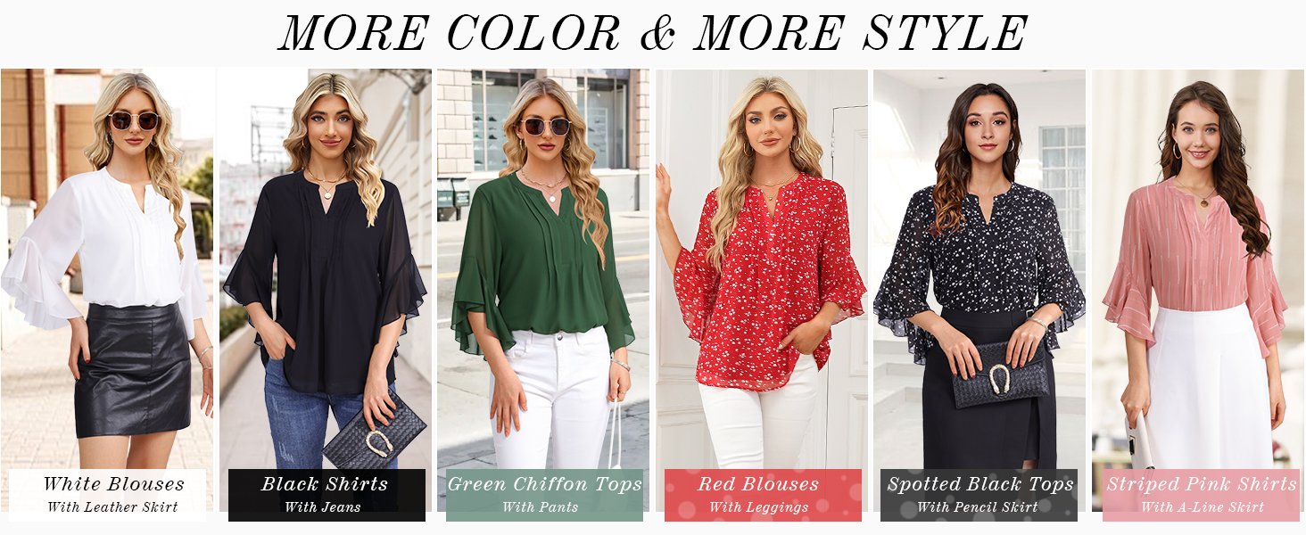 Timeson Women's 3/4 Sleeve Tops Dressy Casual Business Work Blouses Chiffon Office Shirts