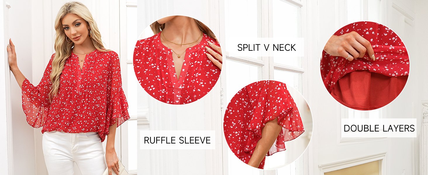 Timeson Women's 3/4 Sleeve Tops Dressy Casual Business Work Blouses Chiffon Office Shirts